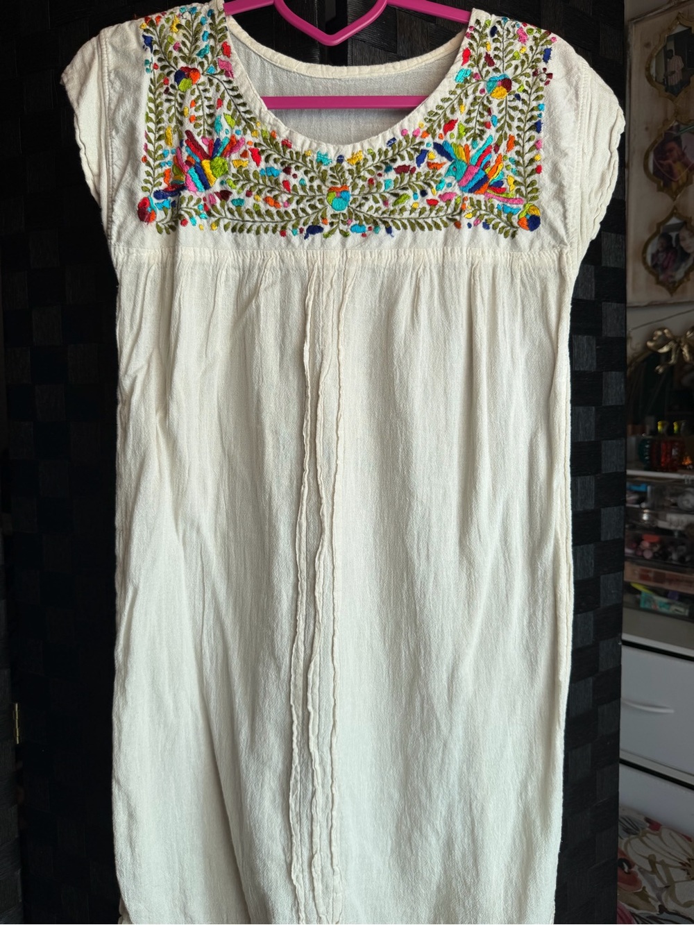 No brand-Cream Embroidered Yoke Dress - Colorful Floral Detail